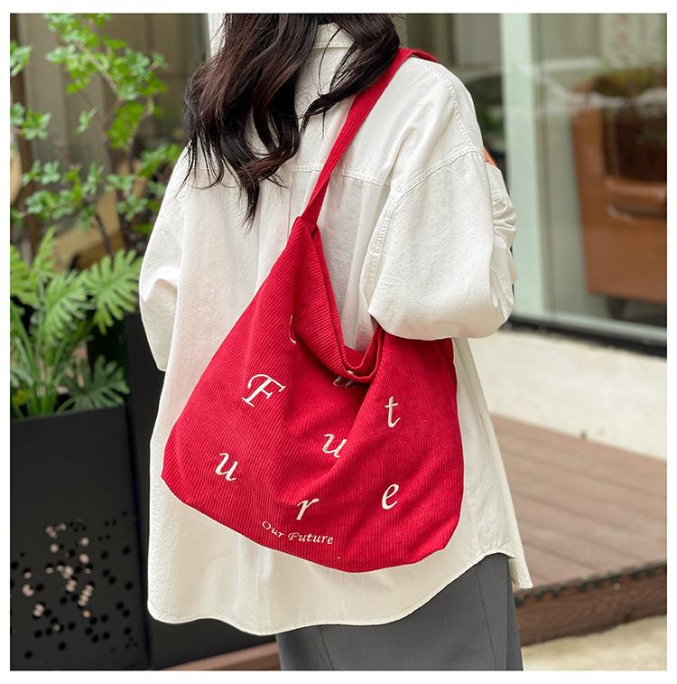 Niche Design Letter Bag Women's Embroidery Tote Cloth Bag, Korean Large-capacity Version Shoulder Bag Messenger Bag
