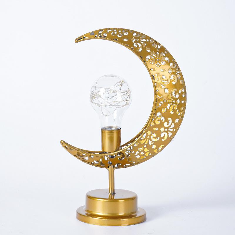 Golden Moon Star Night Light Muslim Ramanda Festival Decoration Table Lamp for Holiday Christamas Atmosphere Styling Lighting