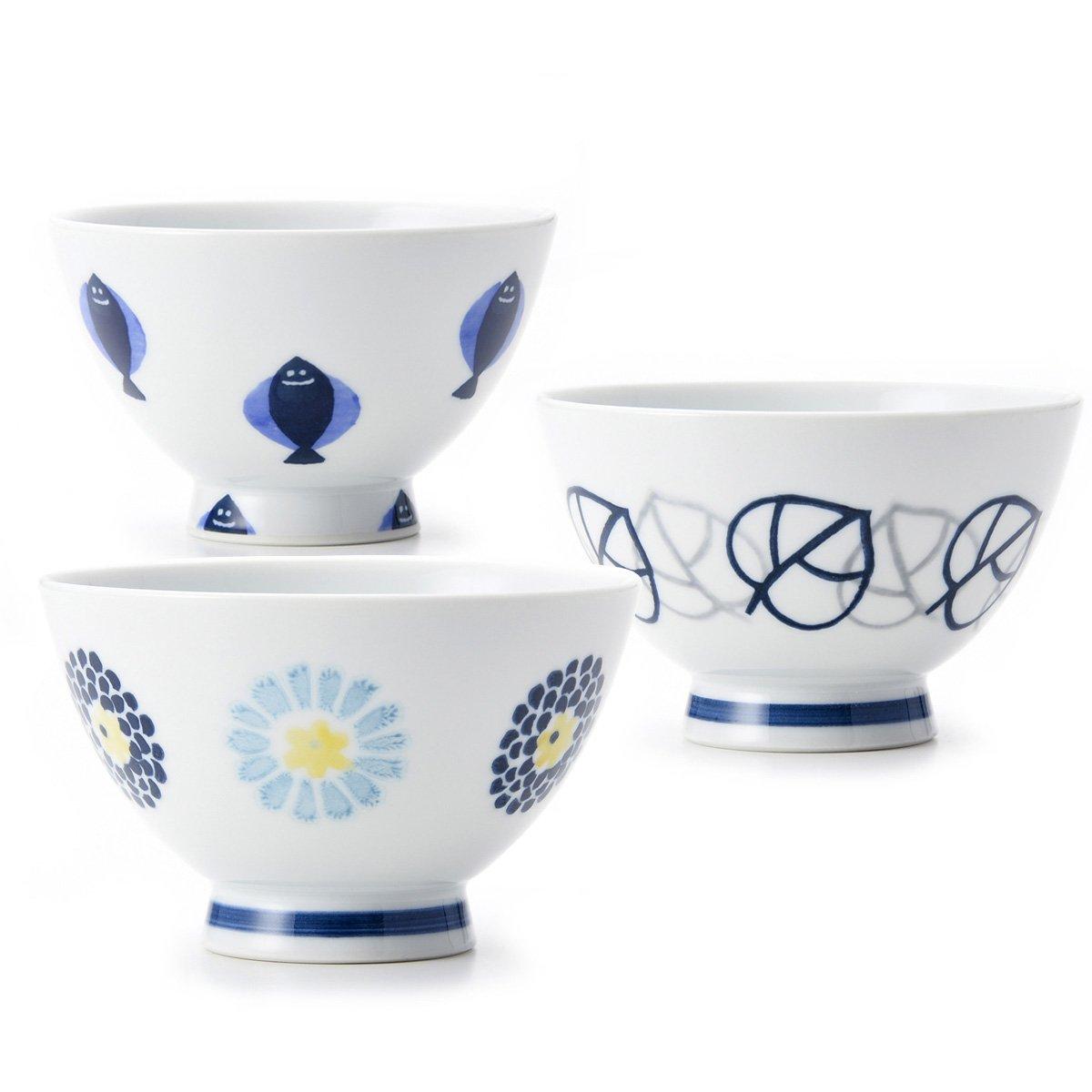 

Hasami Ware CtoC JAPAN Rice Picture Set of x 350cc Bowls, Change, 3, 11.5 H7.5cm,