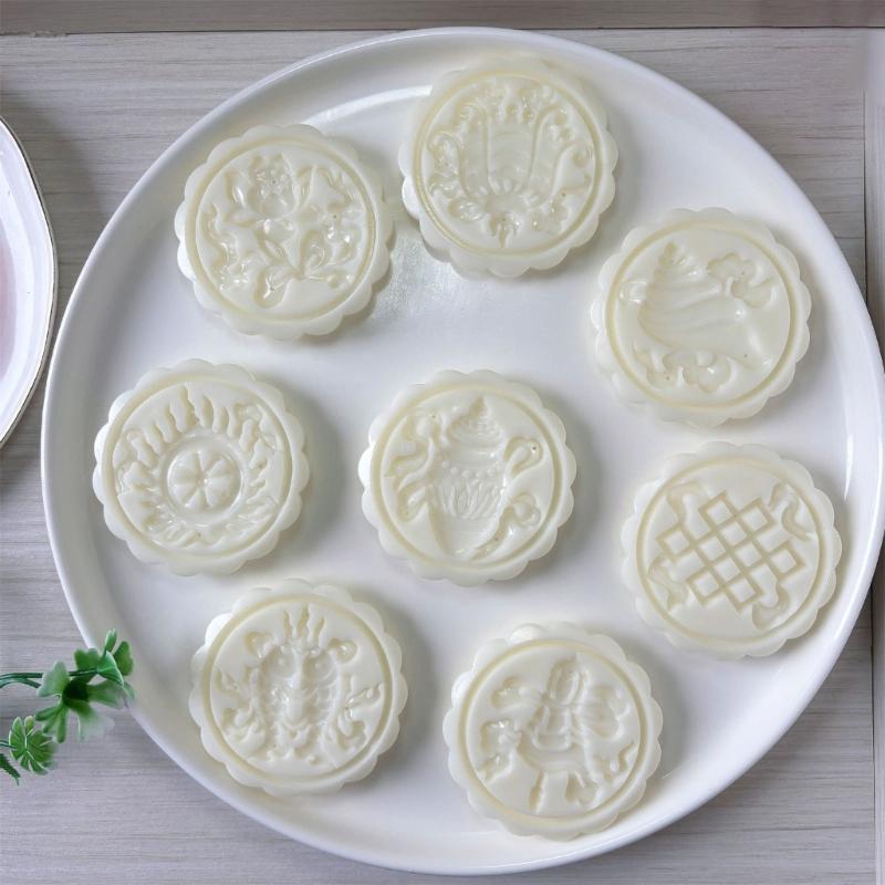Hand Press Mooncakes Molds 8 Different Pattern For 100G Dessert Easy To Use Baking Tool Durable ABS And Nonrust Steel