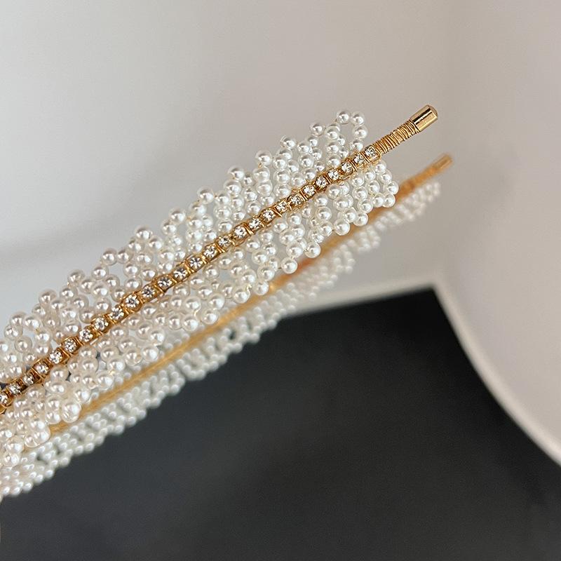 Elegant Handmade Pearl Headband For Women Sparkling Rhinestone Hair Hoop French Style Bridal Wedding Hair Accessories Headwear