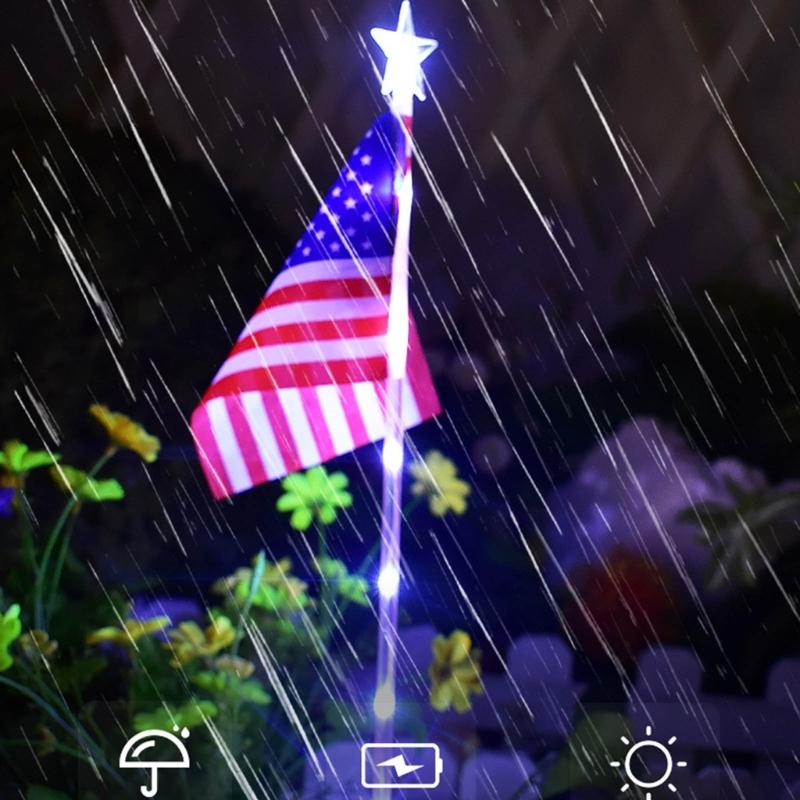 Solar American National Flag Led Light Waterproof Ornaments Crafts Ornaments for Festival Holiday New Year Garden Stake