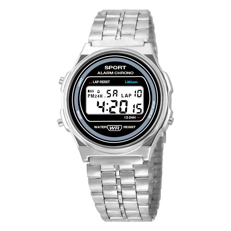 Damen Casual LED Elektronische Uhr Edelstahl Retro Digitale Armbanduhr Wasserdicht Klassische Militär Sportuhr für Mann