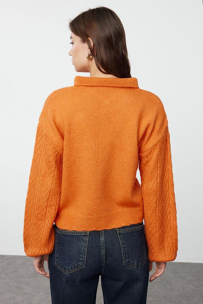 Women's Fashionable Stylish Sweater Orange Wide Fit Soft Textured Hair Braided Knitwear Sweater