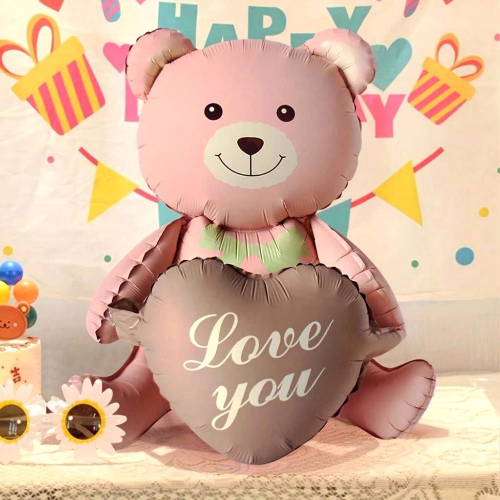 1pc 3D Cartoon Matte Heart Bear Aluminum Film Balloon - Birthday/Valentine's/Baby Shower Decor, Family Party Balloon Ornament