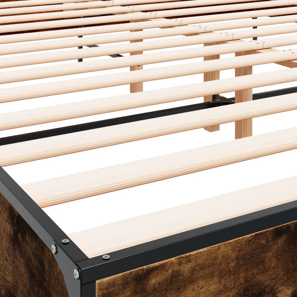 Bed Frame in Smoked Oak Finish 200x200 cm Made of Wood Based Material and Metal