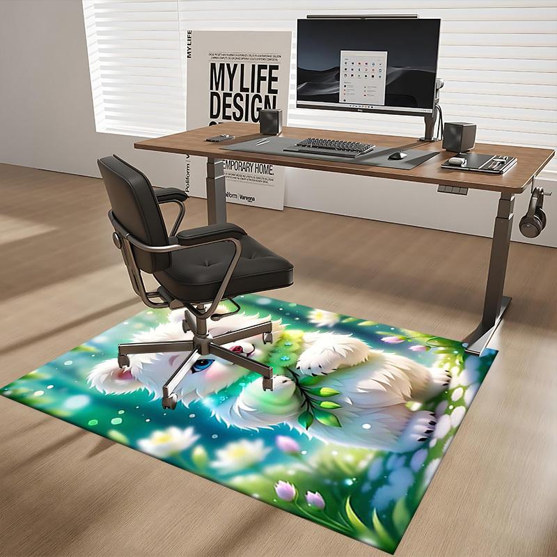 1pc Anime Cute Bear Chair Mat - Office Desk Pad with Green Leaves and Flowers Design, Non-Slip Rug for Home Decor, Suitable for All Seasons, Perfect G