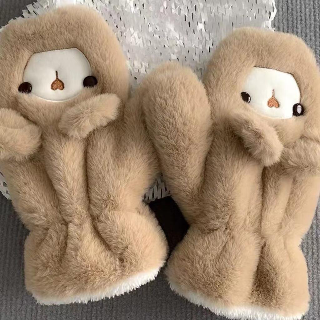 Plush Bear Hat Gloves Women's Autumn and Winter Plush Thickened Thermal Ear Protection Pullover Hat Cute Lei Feng Hat Cycling
