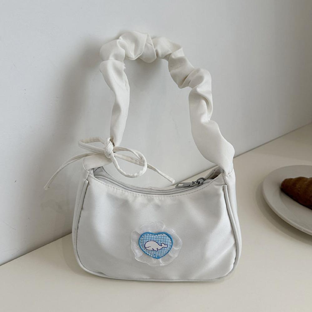 Nylon Canvas Underarm Bag Bow Hobo Bag Sweet Pleated Strap Shoulder Bag  Women