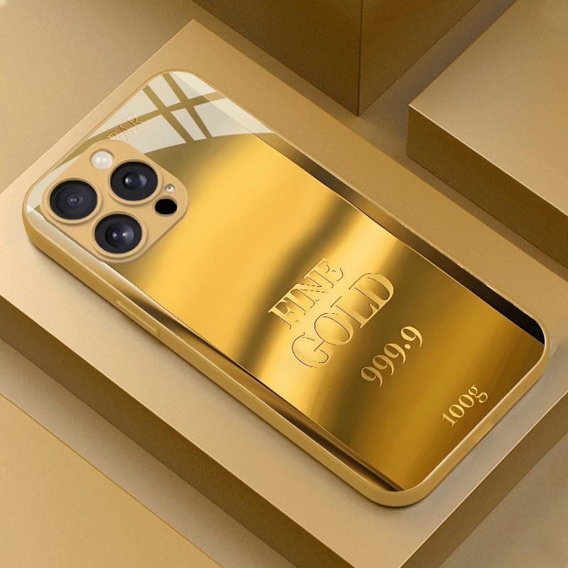 

Gold Bullion Pattern Gold Metallic Paint Glass Phone Case For iPhone 17 Pro Max 11 12 13 14 15 16 Pro 15 Plus 17 Air 16E Cover iPhone 14 Pro