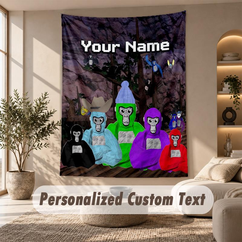 Gorilla Tag cartoon Tapestry, Personalized Custom Text, Wall Hanging Tapestry For Living Room Home Wall Decor
