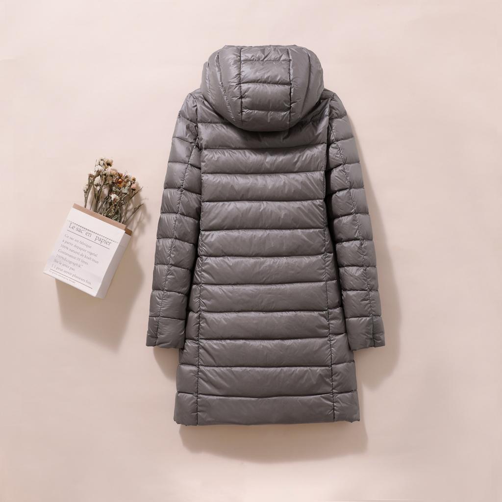Winter women's slim-fit hooded medium and long light down jacket fashionable and thin removable hat down jacket
