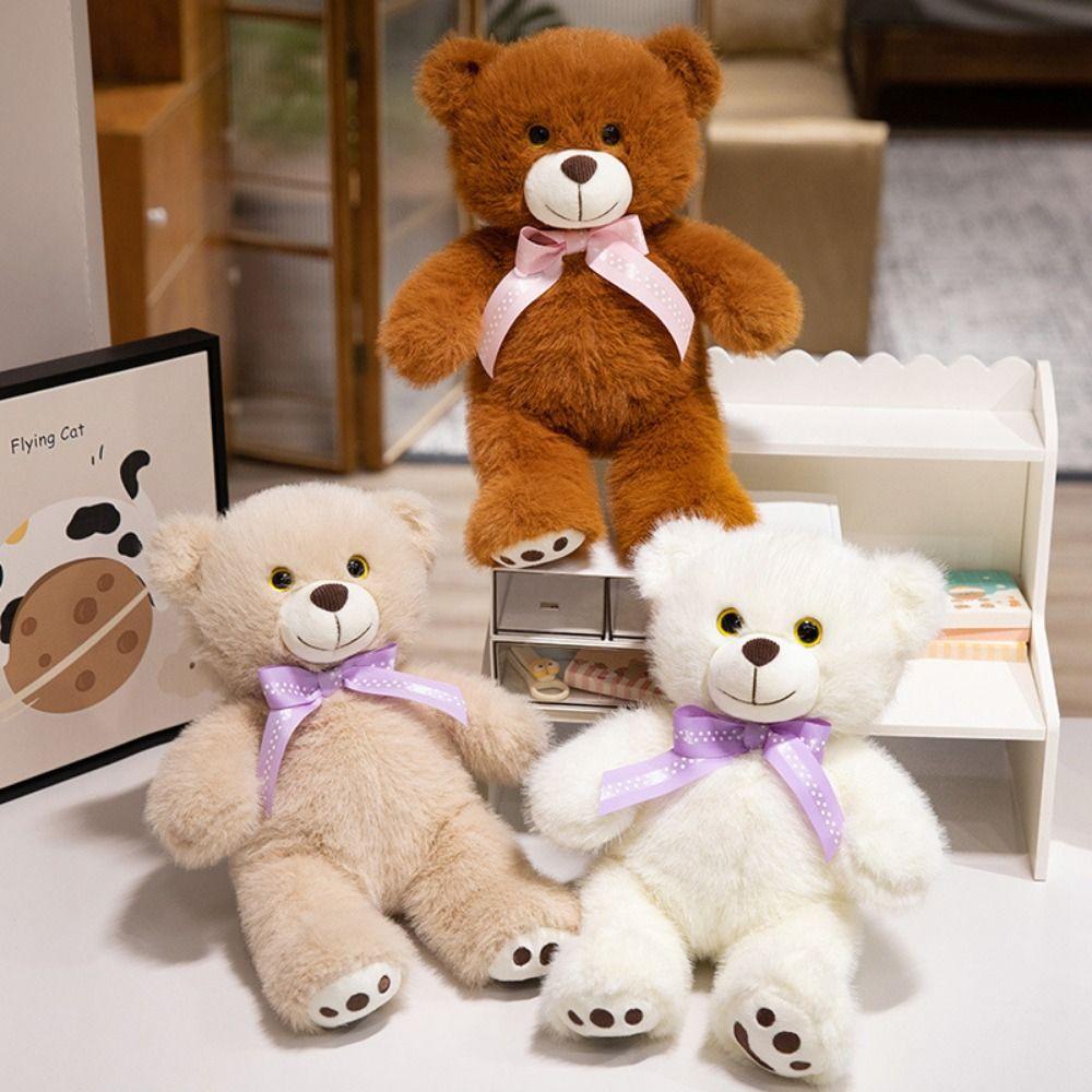 3D Eyes Plush Bear Doll Couple Bears Stuffed Animal Pillow Bow Bear Plush Toys Children Girls Boys