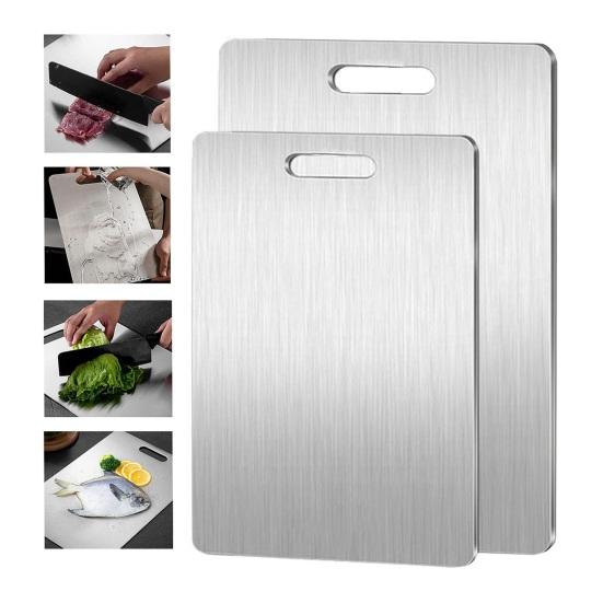 Double-Sided Stainless Steel Cutting Board Non-Slip Kitchen Chopping Board for Meat Vegetables Dough Rust-Proof Multi-Purpose Reversible Mat for Home