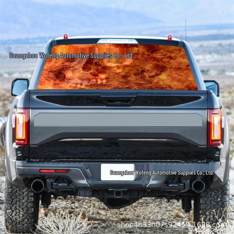 

Flame Skull Rear Window Car Sticker for SUV, Sedan, and Pickup – Customizable Design A164 135*36CM