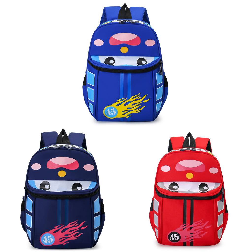 Cartoon Car School Bag With Air Cushion Straps For Preschool Boys And Girls