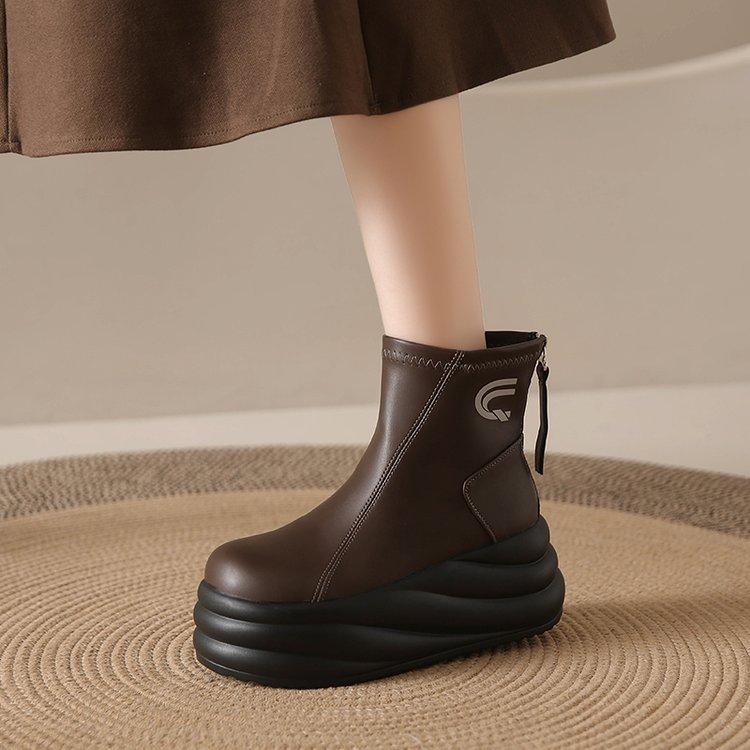 

[youshilai] Small 8cm thick-soled heightening short boots for women s autumn and winter new retro niche Martin boots for women 39