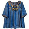 Johnature Woman Spring Embroidery Half Sleeve V-Neck Retro T-Shirt Personality Casual Vintage Style Loose T-Shirt