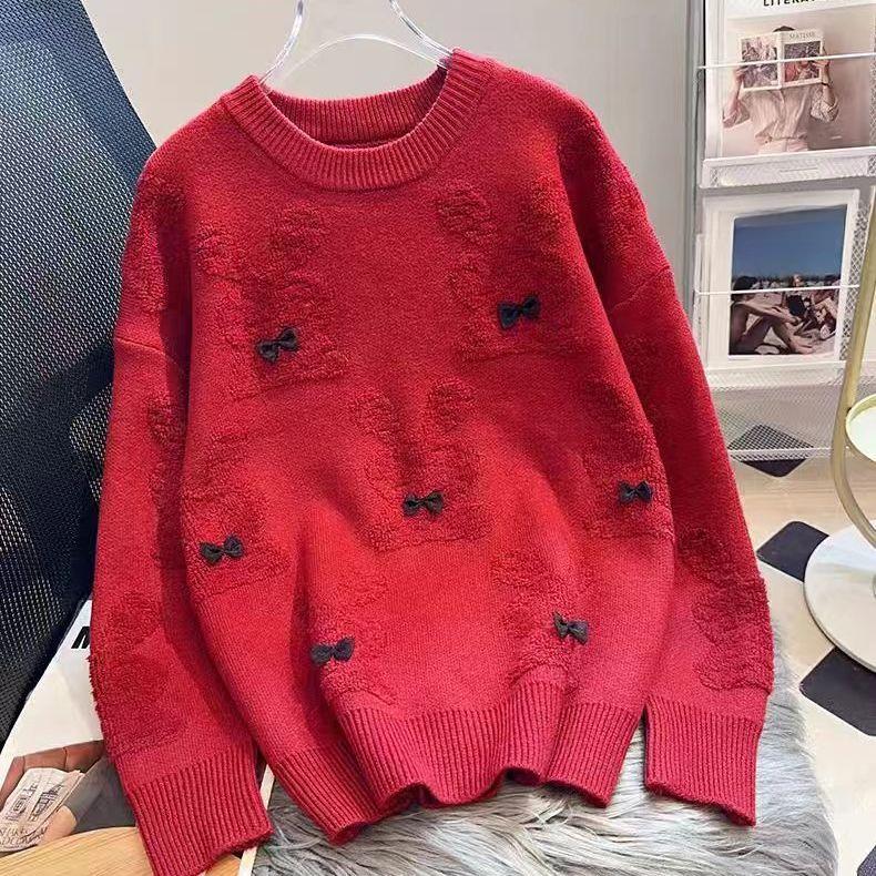 Autumn and Winter Round-neck Sweater for Women Thickened Outer Wear Loose Fit New Style In Autumn Fashionable and Lazy Style Knitted Base Shirt Top