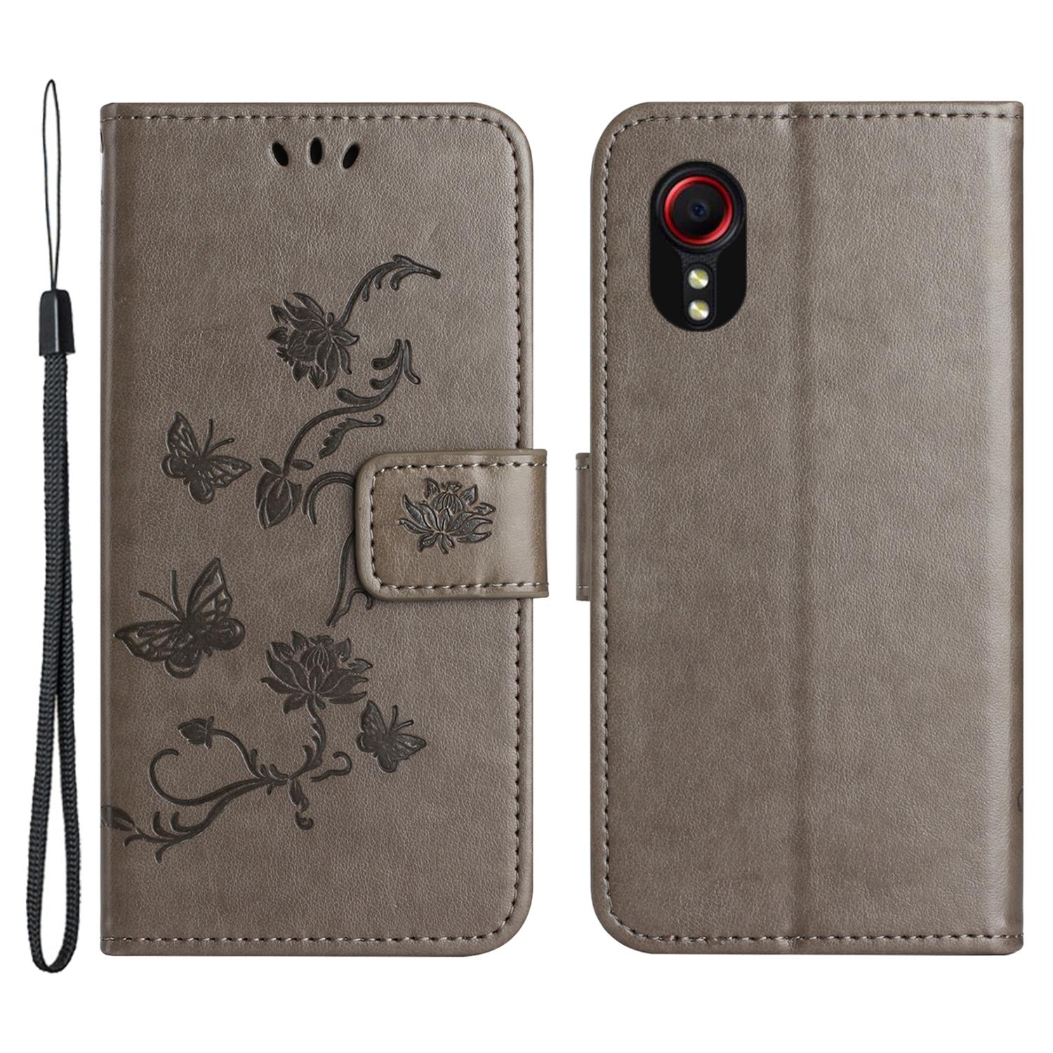 

For Samsung Galaxy Xcover7 Cell Phone Case Drop Resistant Imprinted PU Leather Wallet Cover Grey