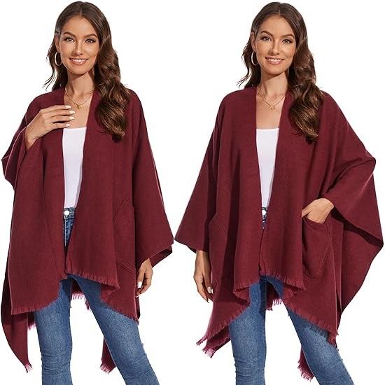 130*150cm Shawl Wraps for Women with Pockets, Elegant Cashmere Feeling Wraps, Open Front Pashmina with Tassel Scarf Blanket for Spring Fall Winter