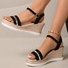 Fashion Summer Buckle Metal Bars Wedge Sandals for Women Open Toes Roman Sandalias Platform Suede Shoes Woman Slides