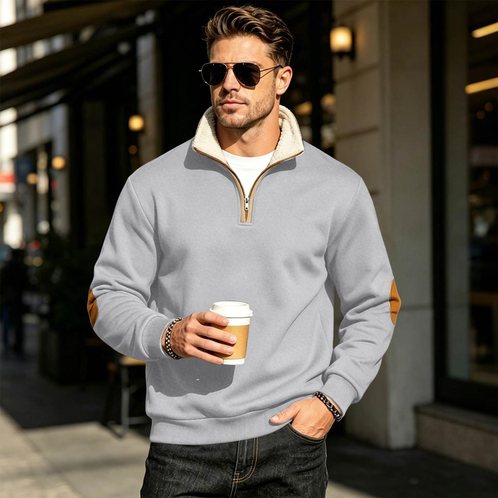 Men's Retro Half Zip Sweatshirt with Stand Collar Long Sleeve for Fall Winter