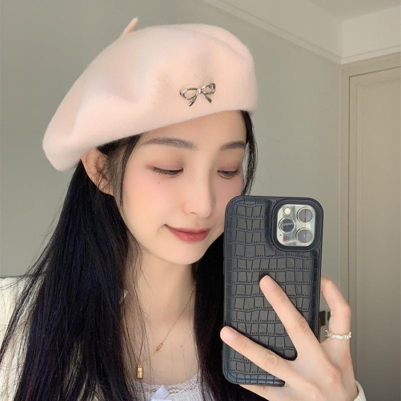 

Шерстяной берет с бантом для женщин в японском стиле, милый и универсальный, с темпераментом, ретро-модный, шляпа художника, тренд 55-57 cm