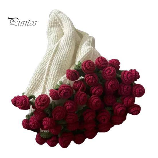 31.5 Inch Crochet Flowers Blanket Handmade Rose Bouquet Blanket Knitted Flowers Throw Blanket for Mother's Day Gift Home Decor