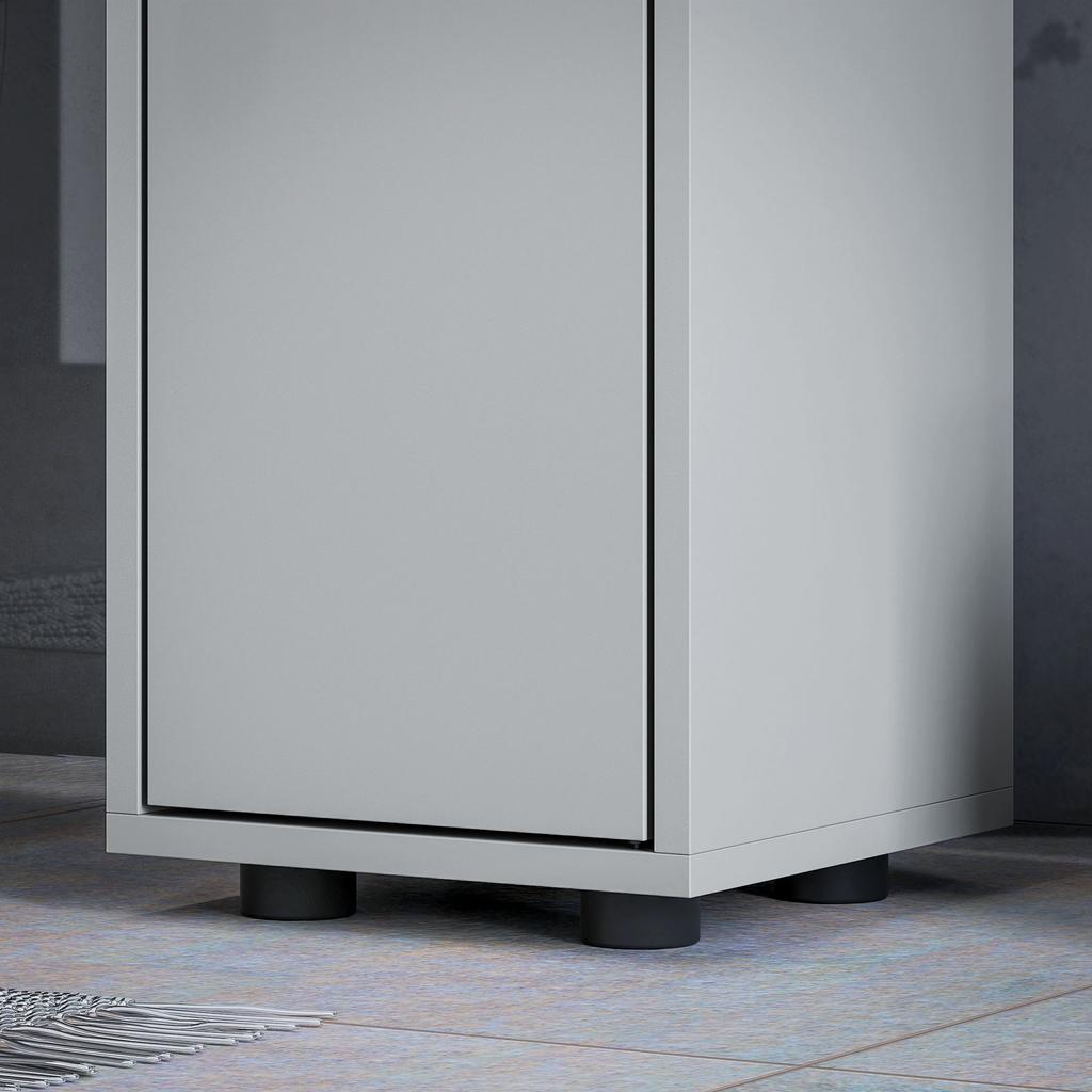 180cm Slim Bathroom Cabinet, with Drawer, Shelves and Cupboards - Grey