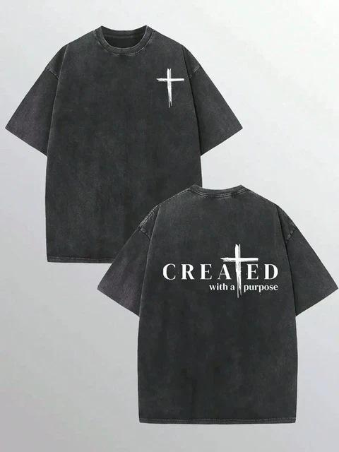 Printed Street T-Shirts Create Short-Sleeved T-Shirts Men S Washed Cross Casual Purpose Women S Men S Tops One M