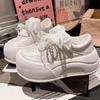 Leather Korean Version Big Head Lace Bow Pearl Bread Shoes Platform Muffin Small 6cm Casual Board Shoes Women