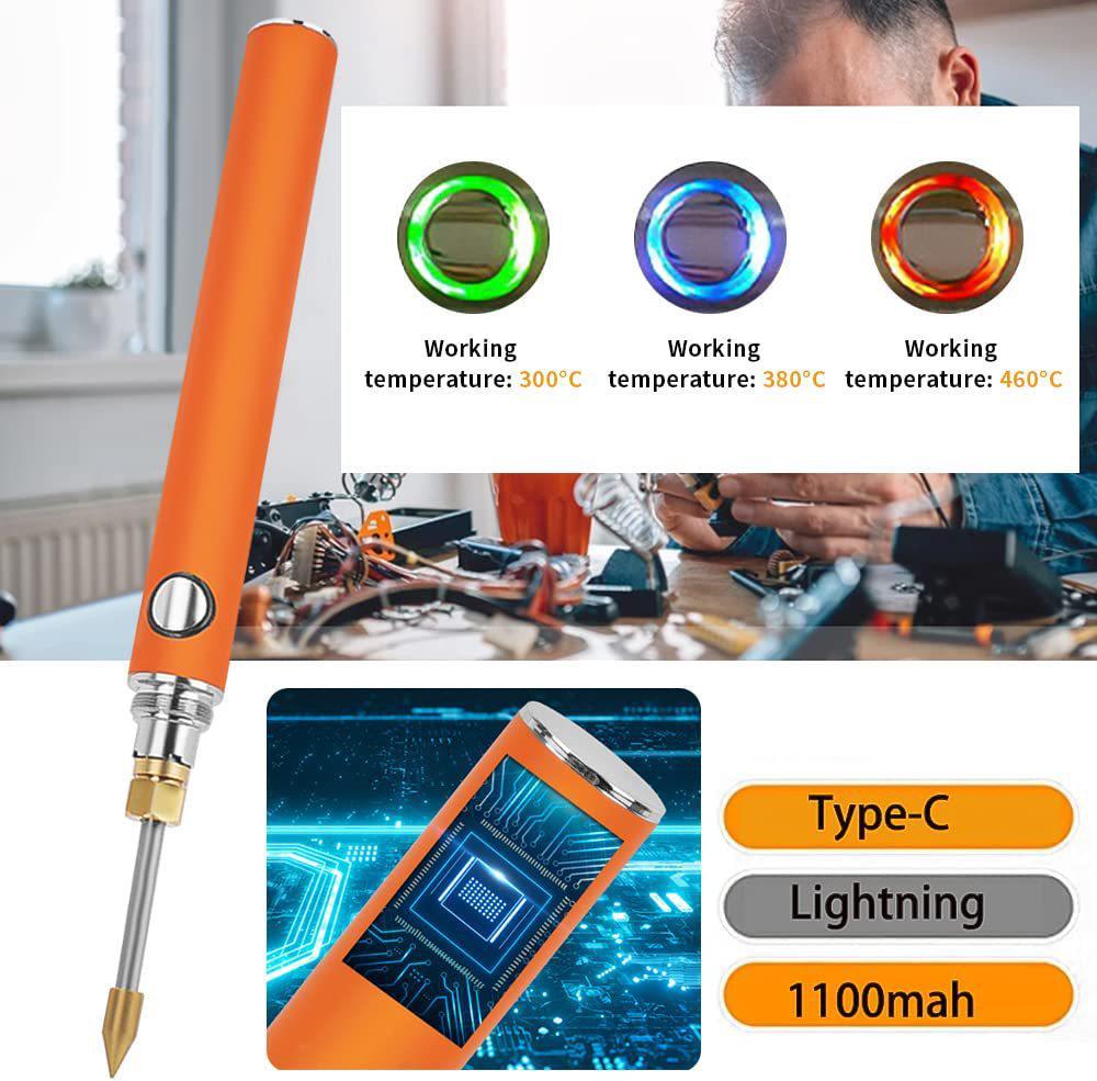 Portable Adjustable Temperature Cordless Soldering Iron Kit with 3 Tips, Rechargeable
