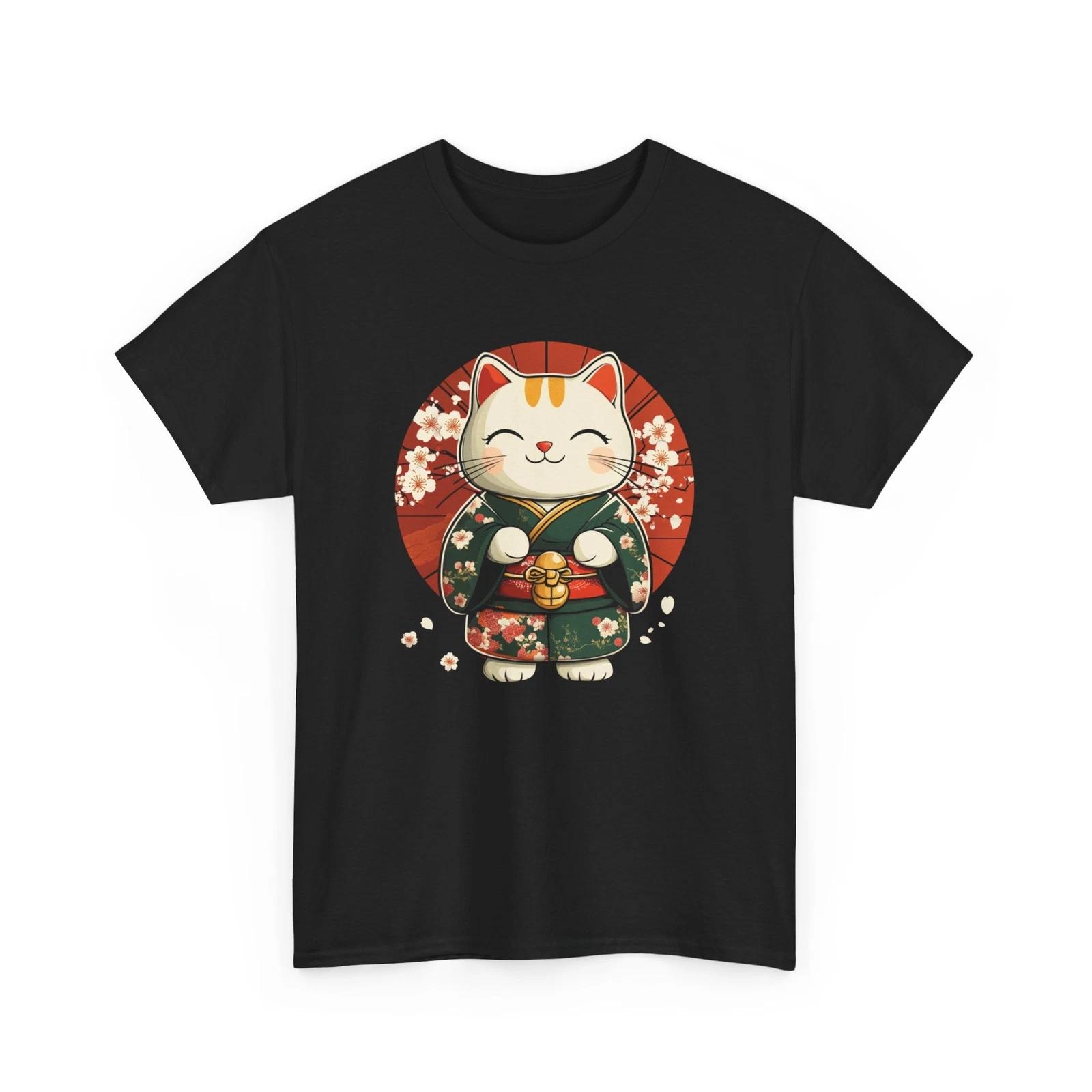 Japanese Lucky Cat T-Shirt | Minimalist Rising Sun Tee | Modern Streetwear Shirt 4XL