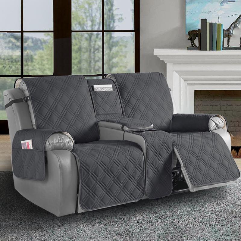 

4pcs/set Waterproof Diamond Grid Pattern Recliner Loveseat Center Console Sofa Cushion Cover Non Slip Removable Couch Slipcover темно серый