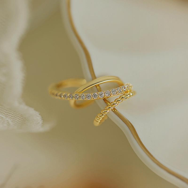 Zircon Multilayer Ear Cuff with Irregular Cross Lines - No Piercing Needed