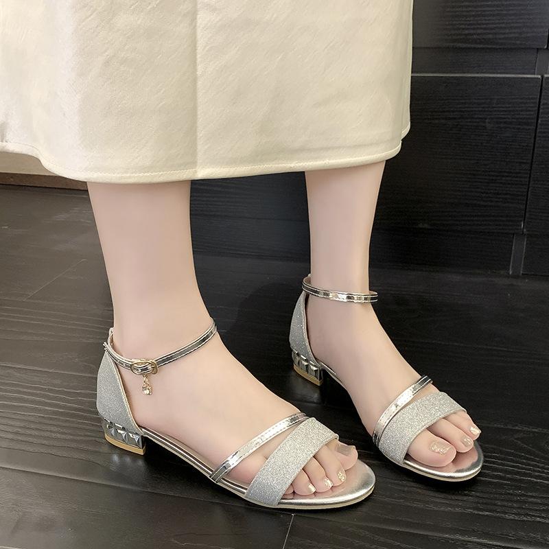 2025 Summer New Sandals Women's Fashion Student Bag Heel One-word Buckle Internet Celebrity Large Size Flat Sandals Women