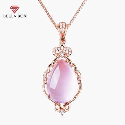 Fairy Spirit Smart Natural Powder Crystal Hibiscus Stone Rose Gold Pendant Chain For Women Charm Wedding Engagement Fine Jewelry New Trendy