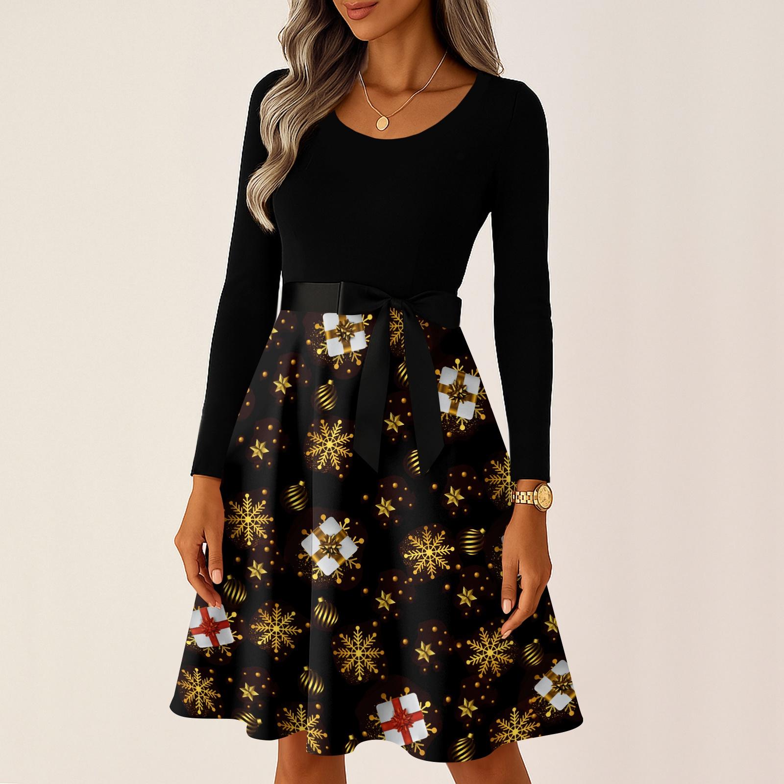 

Женские повседневные модные длинные платья с рождественским графическим принтом и длинными рукавами в винтажном стиле XXXXL