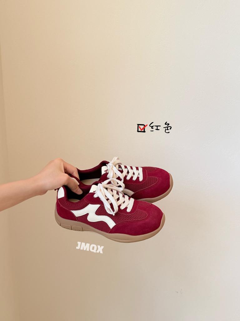 Leather Korean Version Platform Casual Moral Training Shoes Women's 2025 Autumn New Breathable Mesh Color Matching Outdoor Sports Running Shoes