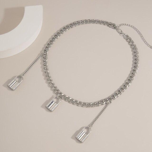 European American Fashionable Jewelry Voguish With Plain Simple Personality Punk Chic Lock Pendant Pendant Necklace Tassel Clavicle Alloy Metal