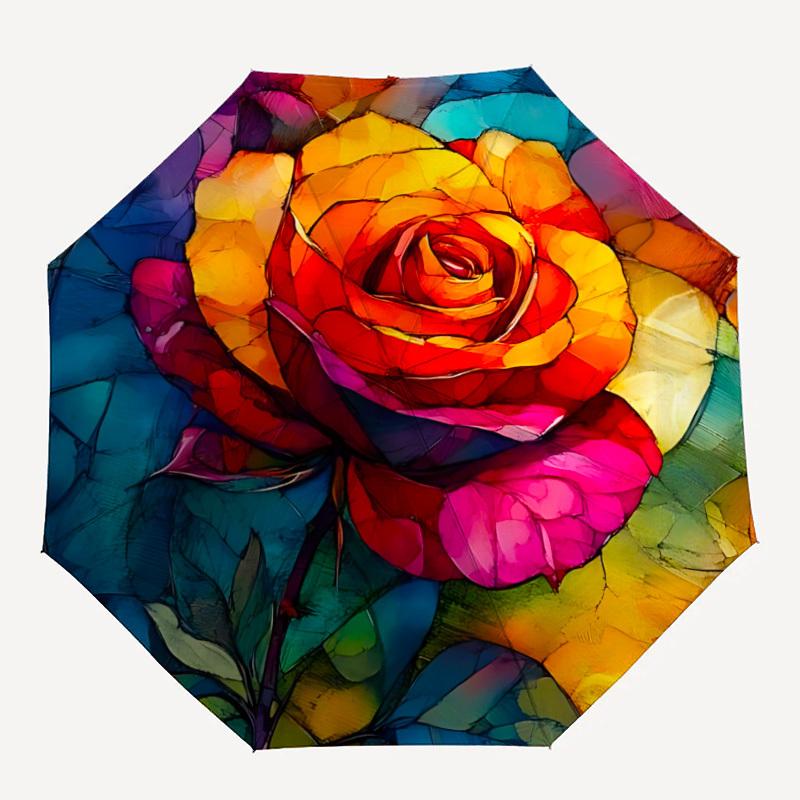 

1pc Rose Bloom Automatic Open/Close Umbrella Compact Folding Umbrella, All-Season Portable Umbrella for Women/Men F1124046