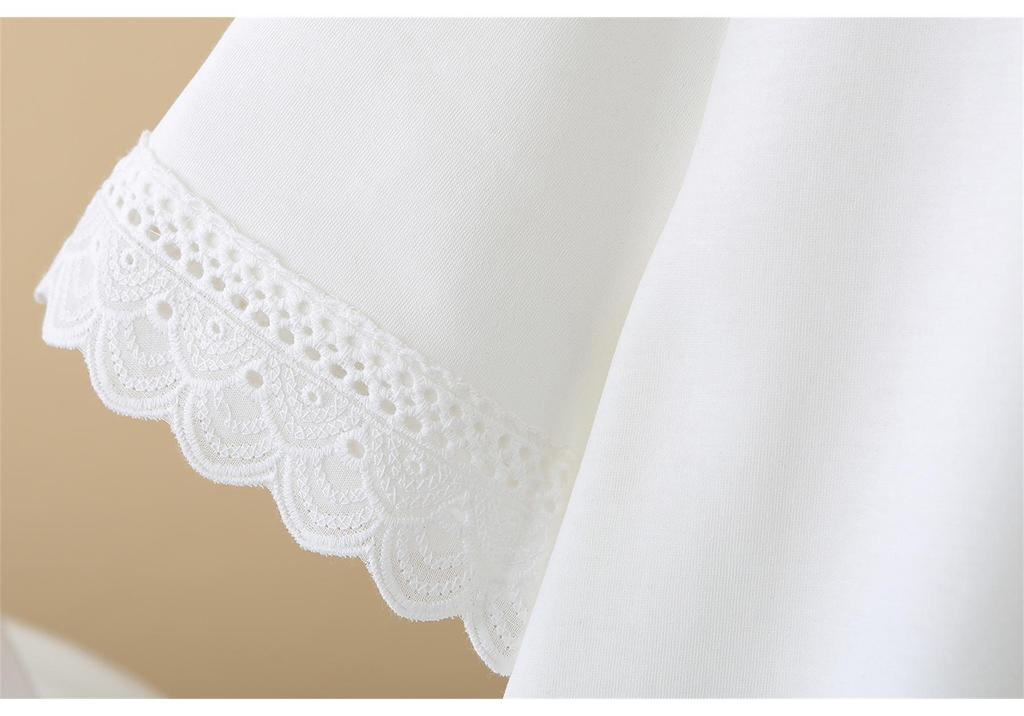 2026 Summer Plus Size Women's Lace Patchwork Cotton T-Shirt - Short Sleeve Slimming Top for Chubby Girls