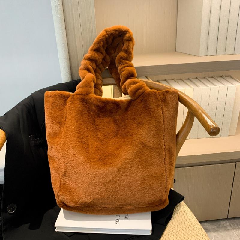 

Модная плюшевая маленькая квадратная сумка, осенне-зимняя сумка-тоут большой вместимости для поездок на работу, однотонная простая сумка через плечо 35*42*15 темно-коричневого