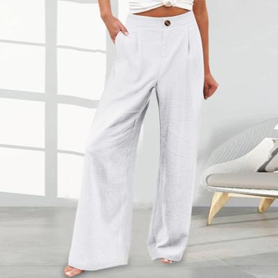 Women Casual Pants High Waist Pockets Zipper Button Fly Pants Solid Color Wide Leg Casual Beach