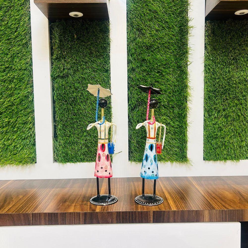 Set of 2 Metal Musician Standing Lady Decorative Showpiece Table Decor Home Decor Musician Tabletop Showpiece Gift Item Multicolour