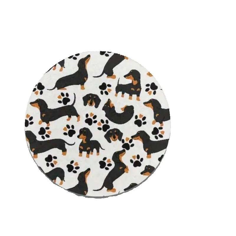 2PCS Car Anti slip Mat Car Cup Mat, Printed with Sausage Dog, Car Water Absorbing and Thermal Insulation Mat