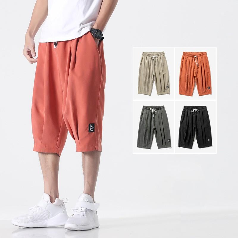 Men Chinese Style Plus Size Summer Harem Pants Casual Calf-Length Baggy Pants