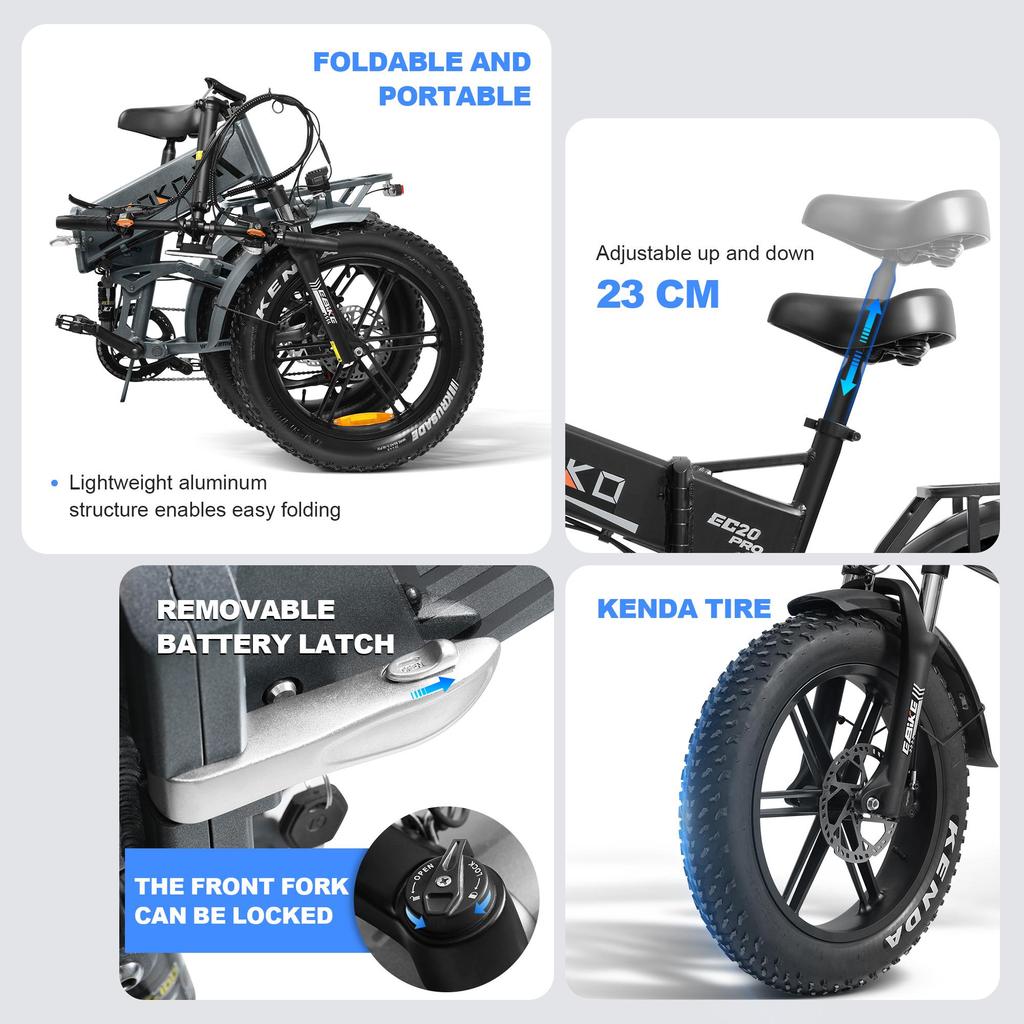 Vélo Électrique Adulte EMOKO 20" Moteur 1000W Ebike Pliant 48V 18AH Vitesse Maximale 50Km/h 7 Vitesses Charge 120Kg EC20