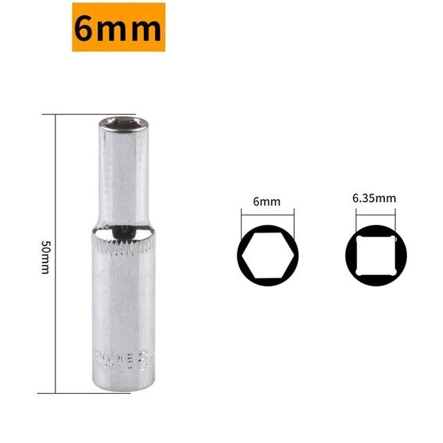 1pc 1/4 Hex Socket Adapter Chromium-vanadium Steel Deep Socket Wrench Head Sleeve For Ratchet Wrench Auto Repair Hand Tool